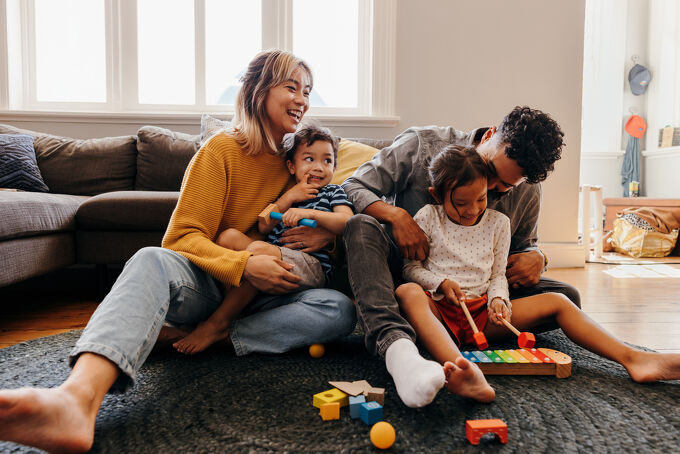 Happy family in living room